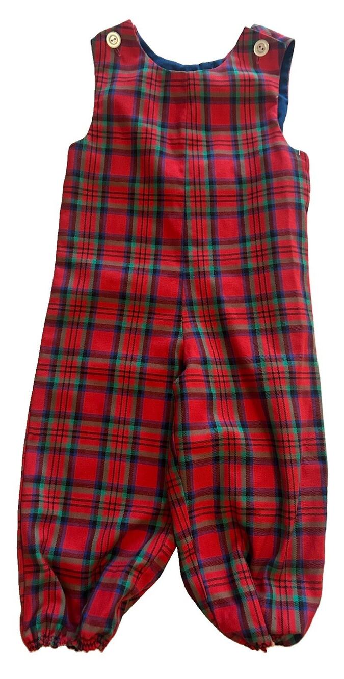 Vtg Kelley Kids Longall Red Navy Plaid Romper Holidays Christmas Size 3T USA